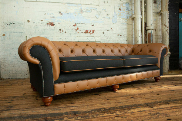 Braune Chesterfield Couch 4 Sitzer Sofa Couchen Samt Leder Design