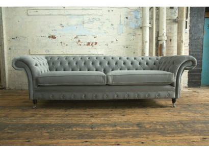 Chesterfield 4 Sitzer Polster Couch Modern Stil Leder Stoff Sofa Couchen Textil