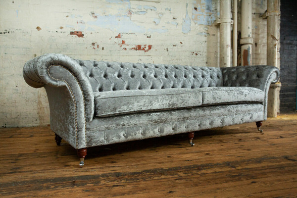 Chesterfield Grauer Poslter Viersitzer Designer 4-Sitzer Couch