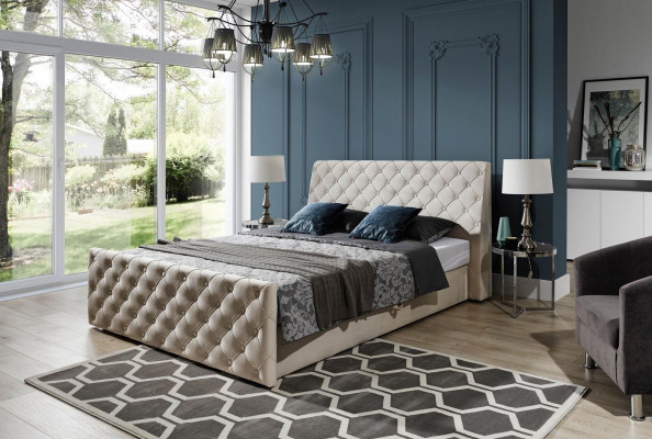 Chesterfield Bett Schlafzimmer Betten Textil 200x200cm Samt Big Hotel Beige Neu