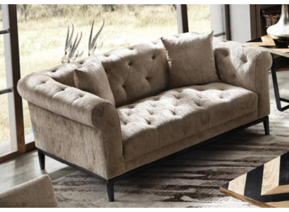 Gemütlicher Beiger Chesterfield Dreisitzer Wohnzimmer Couch