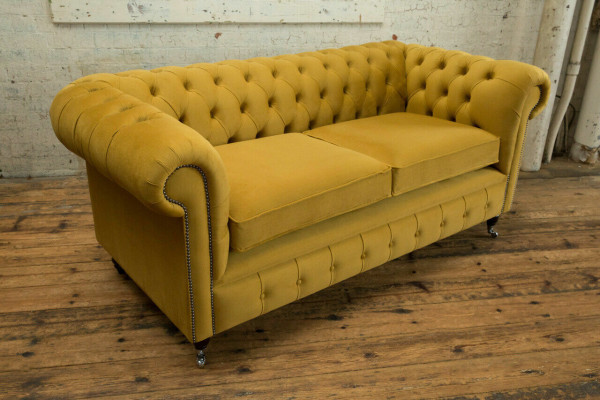 Gelber Chesterfield Zweisitzer Designer Wohnzimmer 2-er Couch