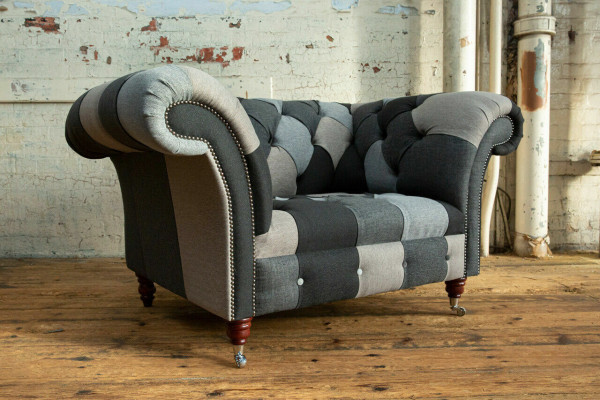 Grau-Blaue Chesterfield Sessel Luxus Einsitzer Designer Möbel