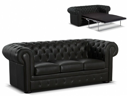 Schwarzes Leder Designer Chesterfield Sofa Stilvoller 3-er Couch