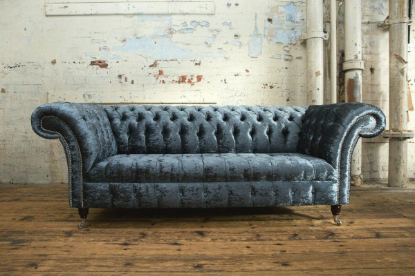 Wohnzimmer Chesterfield Sofa Couch Design Textil Couchen Sofas Dreisitzer Grau
