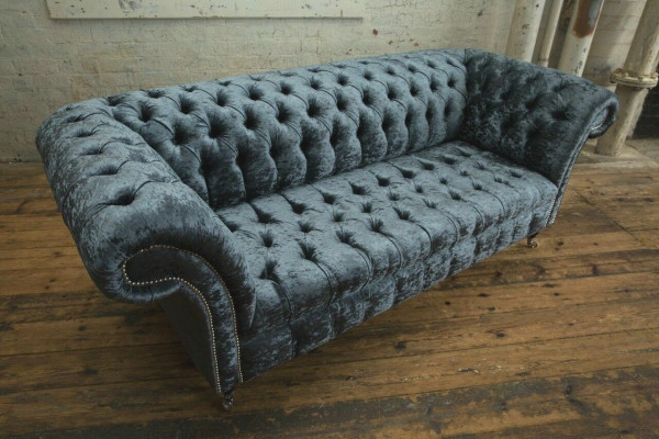 Wohnzimmer Chesterfield Sofa Couch Design Textil Couchen Sofas Dreisitzer Grau