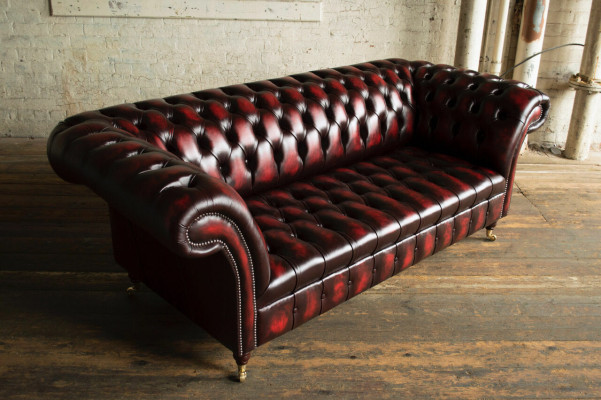 Bordaux Chesterfield Dreisitzer Luxus Wohnzimmer 3-er Couch