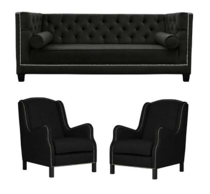 Schwarze Sofagarnitur Dreisitzer Sessel Polster Couchen Garnitur 3+1+1