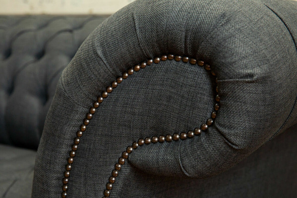 Graues Textil Sofa Grauer Chesterfield Dreisitzer Luxus Wohnzimmer Couch