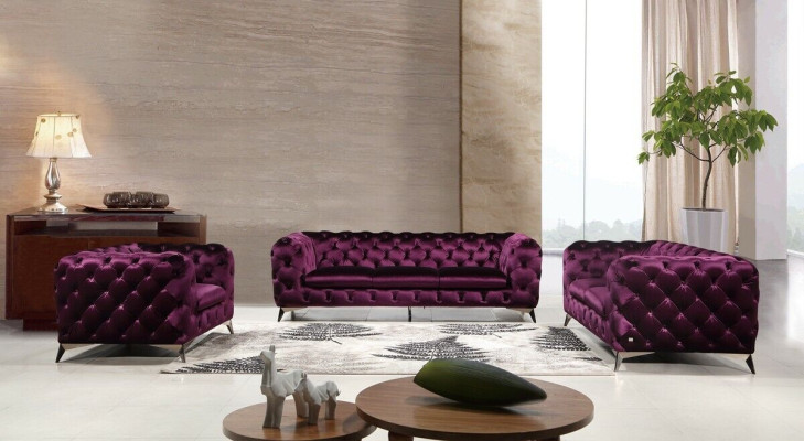 Luxus Textil Stoff Sofa Couch Polster Sitz 3+1 Garnitur Chesterfield Garnituren