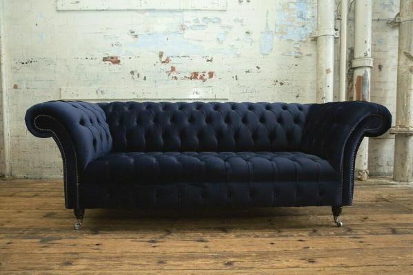 Dunkel-blauer Chesterfield Dreisitzer Moderne Wohnzimmer Luxus Couch