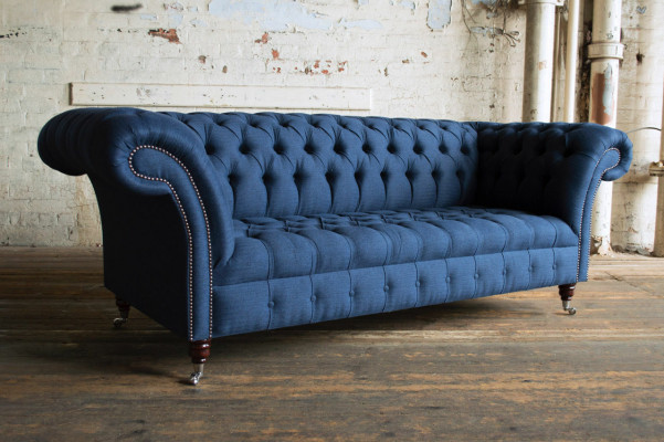 Blauer Textil Chesterfield 4-Sitzer Designer Polster Sofa