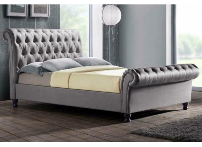 Graues Chesterfield Doppel Leder Bett Schlafzimmer Polster Designer Luxus Bett