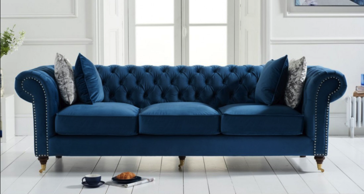 Blaues Chesterfield Sofa Luxus Wohnzimmer Couch Stoffsofa