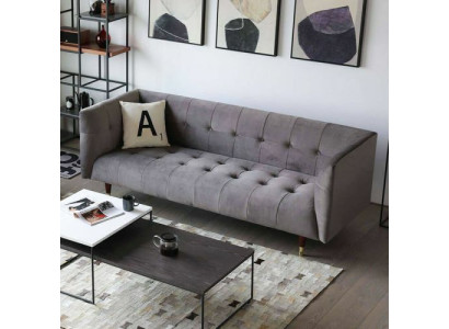 Moderner Grauer Chesterfield 3-Sitzer Luxus Wohnzimmer Couch