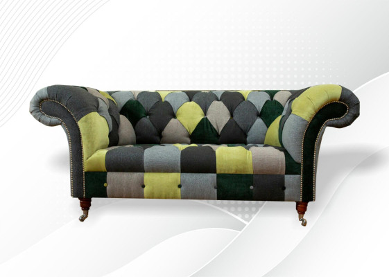Chesterfield Sofa Couch Polster Sofas Klassischer 2 Sitzer Leder Textil Bunte