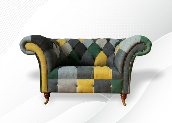 Chesterfield Sessel Fernseh Couch 1,5 Sitzer Sofa Textil Stoff Couchen Polster