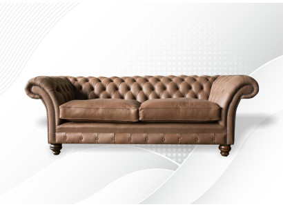 Design Sofa 3 er Couch Textil Polster Braun Klassische Sofas Chesterfield Neu