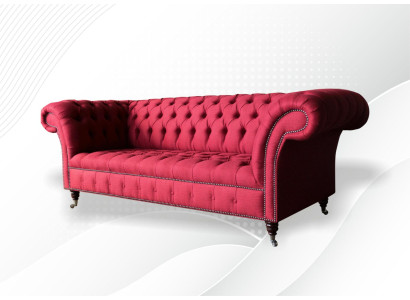 Dreisitzer Design Polster Textil Sofa 3er Möbel Chesterfield Luxus Rote Couchen