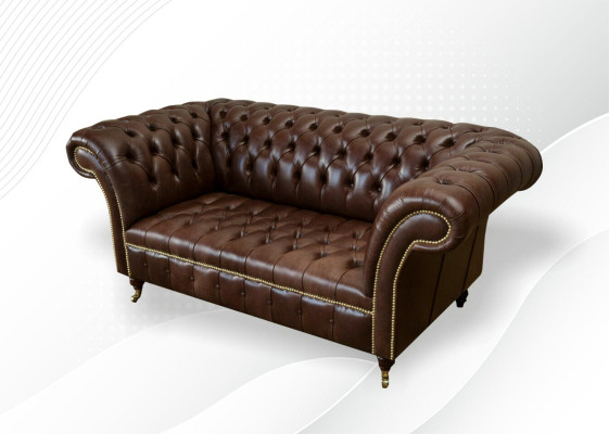 Chesterfield Samt Designer Sofa 2 Sitzer Couch Textil Leder Garnitur Braun Neu