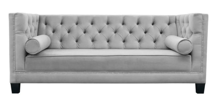 Luxus Grau Chesterfield Samt Dreisitzer Polster Möbel Hotel Wohnzimmer Praxis