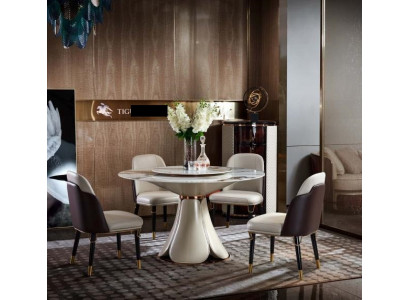 Esstisch 6x Stühle Esszimmer Leder Tisch Stuhl Rund Modern Design Möbel