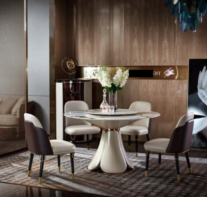 Esstisch 4x Stühle Rund Luxus Essgarnitur Design Gruppe Esszimmer Möbel 5tlg.