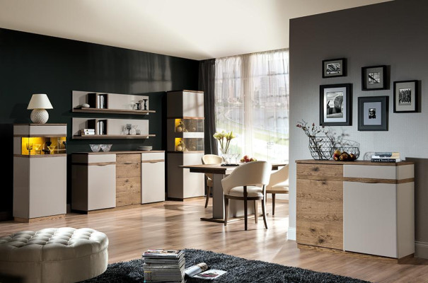 Vitrine Modern Stil Wohnzimmer Kollektion Vitrinen Schrank Regal Anrichte Weiß