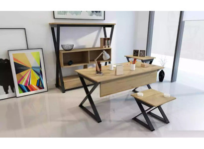 Braunes Möbelset Schreibtisch Büchrregal Couchtische Konsolentisch 4tlg.