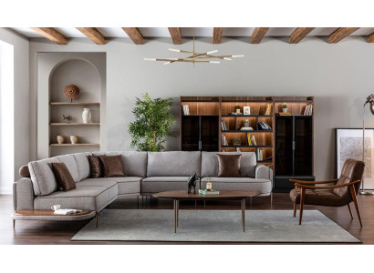 Ecksofa Stoffsofa L-Form Sofa Stoff Sofas Grau Modern Tisch Wohnlandschaft