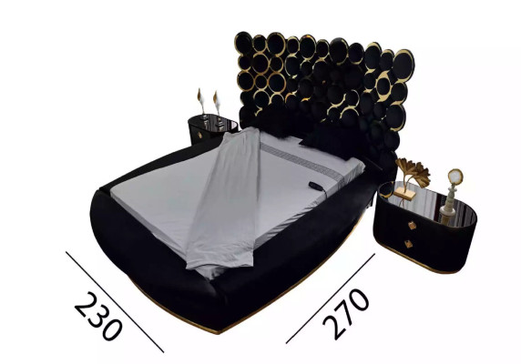 Komplettes Schlafzimmer Set Luxusbett 2x Nachttische Schminktisch Spiegel 5tlg