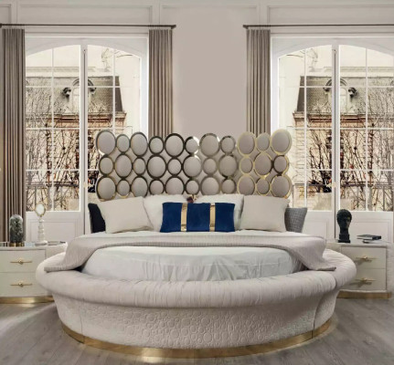 Moderne Schlafzimmergarnitur Bett + 2x Nachttische + Schminktisch + Spiegel 5tlg