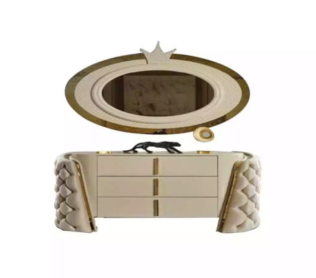 Schlafzimmer Set Chesterfield Möbel Design Bett Kleiderschrank Spiegel 7tlg.