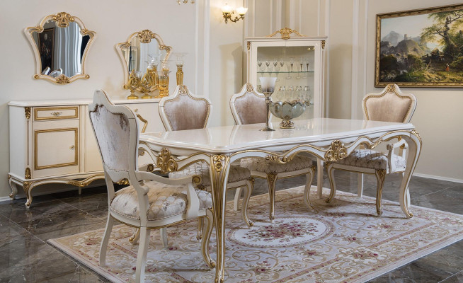 Klassisches Esszimmer Esstisch Vitrine 4x Stuhl Essgruppe Kommoden 7tlg.