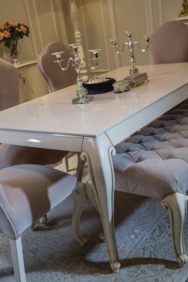 Esszimmer Set 9tlg. Garnitur Tisch 4x Stuhl Kommode Spiegel Vitrine Hocker