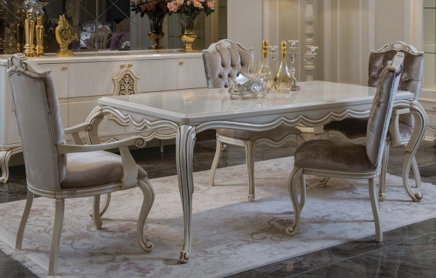 Klassisches Esstisch 4x Stühle Esszimmer Gruppe Tisch Tische Sitzgruppe 5tlg