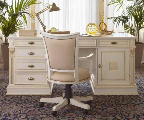 Schreibtisch Set 3tlg. Büro Garnitur Massivholz tisch Chef Sessel Schrank Einrichtung Neu