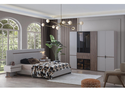 Schlafzimmer Set Luxus Design Bett 2x Nachttisch Kleiderschrank 4tlg Neu