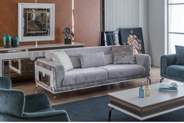 Designer Sofagarnitur 4tlg. Couch Sofa Set 3 Sitzer Sessel Couchtisch