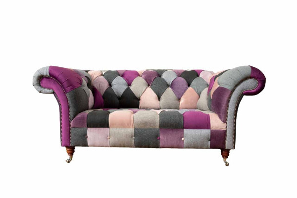 Chesterfield Stoffsofa Couch Polster Design 2 Sitzer Textil Sofas Grau