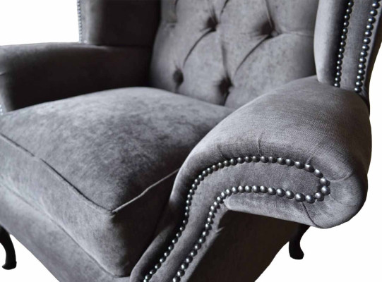 Sessel Ohrensessel Chesterfield Stoff Wohnzimmer Polyester Design Grau