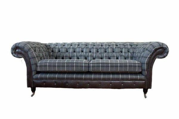 Sofa 3 Sitz Sofas Textil Couchen Design Möbel Dreisitzer Grau Chesterfield