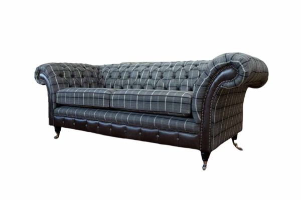 Sofa 3 Sitz Sofas Textil Couchen Design Möbel Dreisitzer Grau Chesterfield