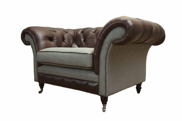 Chesterfield Ohrensessel Grau Sofagarnitur Sessel Couch Ledersofa Neu
