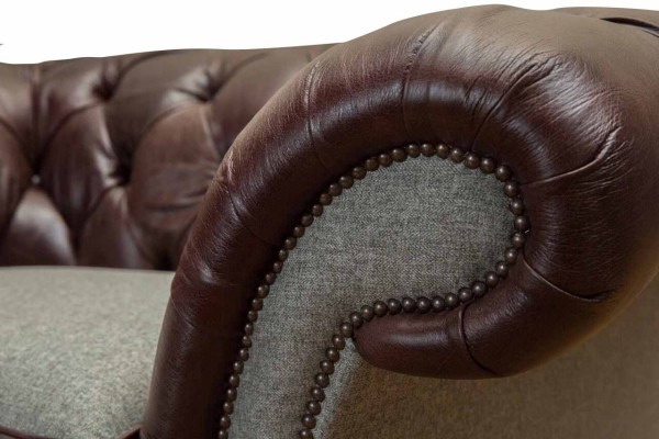 Chesterfield Ohrensessel Grau Sofagarnitur Sessel Couch Ledersofa Neu