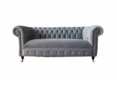 Chesterfield Grau Couch Dreisitzer Sofa Couchen Sofas Samt Möbel 230cm