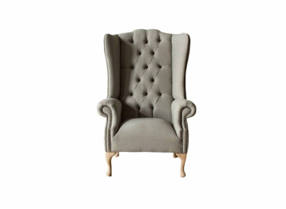 Grauer Ohrensessel Sessel Design Polster Chesterfield Textil Wohnzimmer