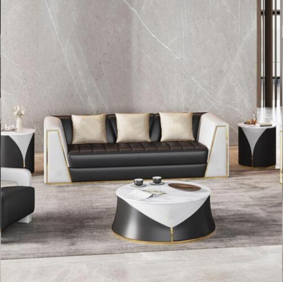 Wohnzimmer 4tlg.Sofagarnitur 3+2+1Sitzer Sitze mit Lederbezug Couchtisch