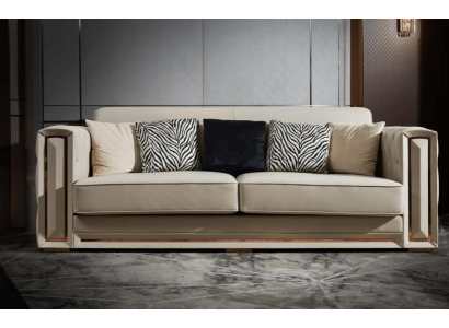 Chesterfield Sofa Beige Leder Luxus Wohnzimmer Design Couchen Polster