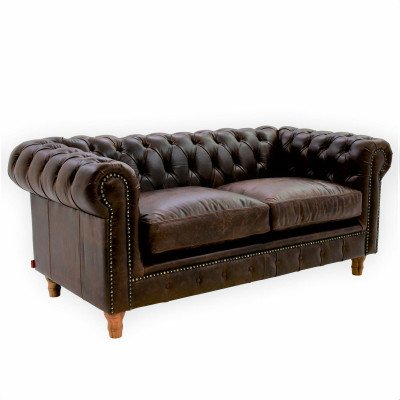Design Leder Sofa Couch - Chesterfield Polster Dreisitzer 220cm